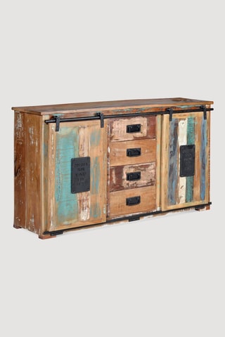 Buffet 2 portes en bois recyclé - Naturel et noir - 130 x 81 x 38 cm