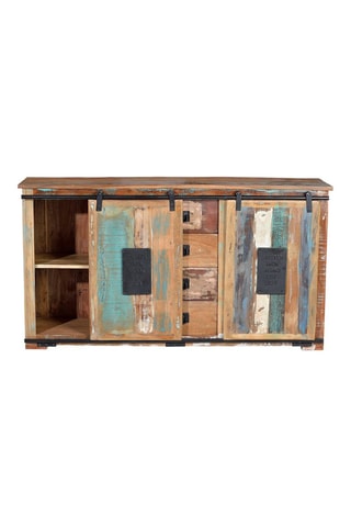 Buffet 2 portes en bois recyclé - Naturel et noir - 130 x 81 x 38 cm