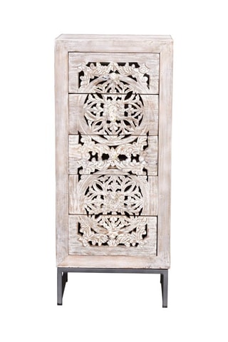 Chiffonnier 5 tiroirs en bois de manguier - Blanc vieilli - 45 x 35 x 106 cm