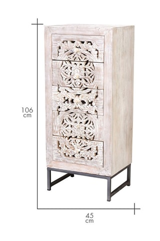 Chiffonnier 5 tiroirs en bois de manguier - Blanc vieilli - 45 x 35 x 106 cm