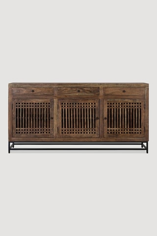 Buffet 3 portes en acacia - Naturel et noir - 180 x 90 x 45 cm