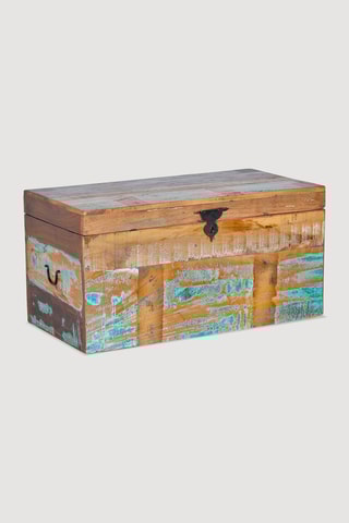 Coffre - Naturel et bleu - En bois recyclé - 80 x 40 x 40 cm