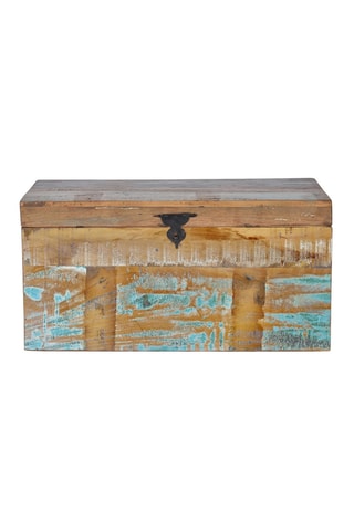 Coffre - Naturel et bleu - En bois recyclé - 80 x 40 x 40 cm