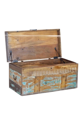 Coffre - Naturel et bleu - En bois recyclé - 80 x 40 x 40 cm