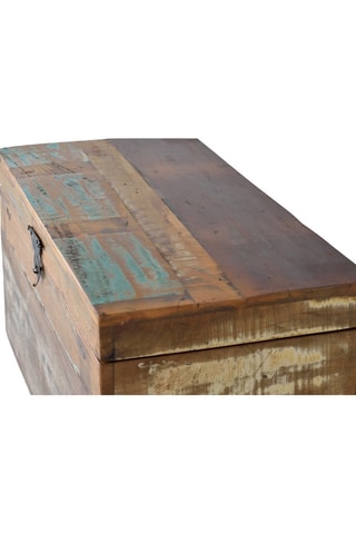 Coffre - Naturel et bleu - En bois recyclé - 80 x 40 x 40 cm