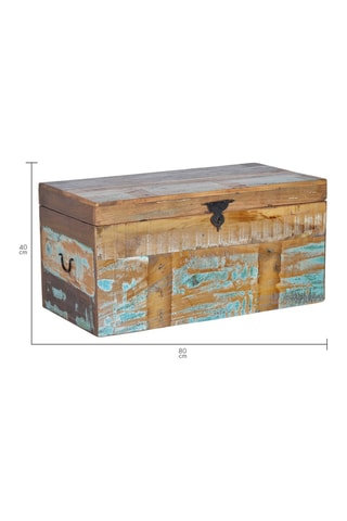 Coffre - Naturel et bleu - En bois recyclé - 80 x 40 x 40 cm