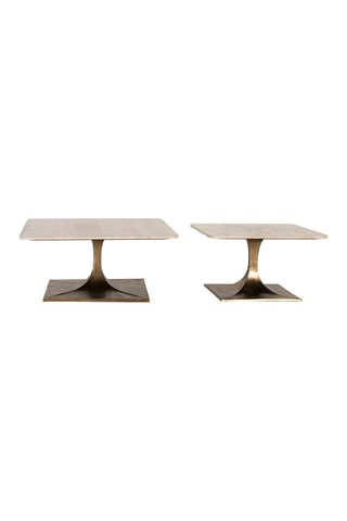Table basse - Gris et bronze - Plateau en marbre - 70 x 41 x 70 cm