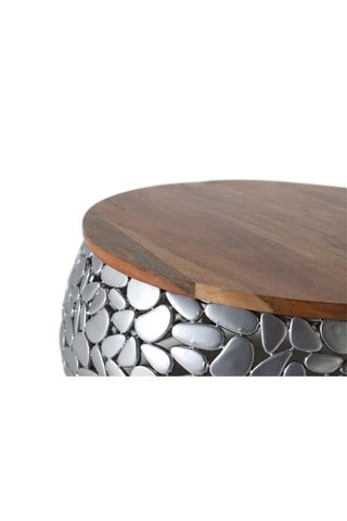 2 tables basses - Naturel et argenté - Plateau en bois de manguier - 55 x 30 / 70 x 35 cm