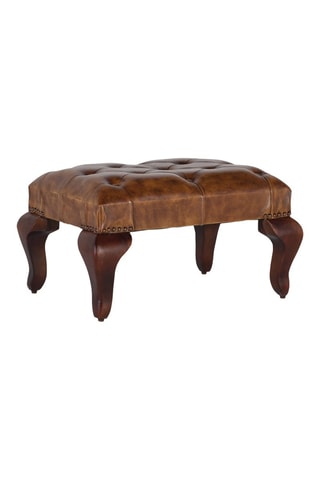 Banc en bois d'acacia - 61 x 43 x 34 cm - Revêtement en cuir