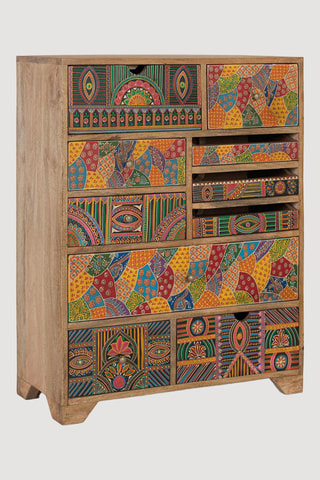 Commode 10 tiroirs en manguier - 70 x 90 x 30 cm