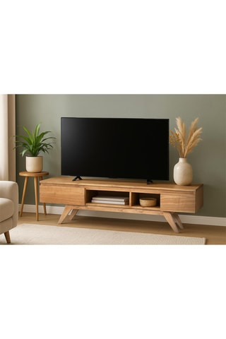 Meuble TV 2 tiroirs en bois de mindi - 150 x 40 x 35 cm