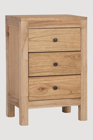 Table de chevet 3 tiroirs en bois de mindi - 45 x 67 x 30 cm