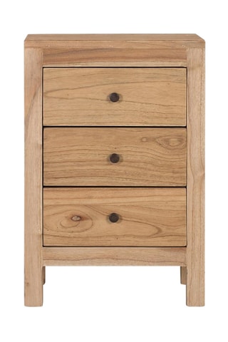 Table de chevet 3 tiroirs en bois de mindi - 45 x 67 x 30 cm