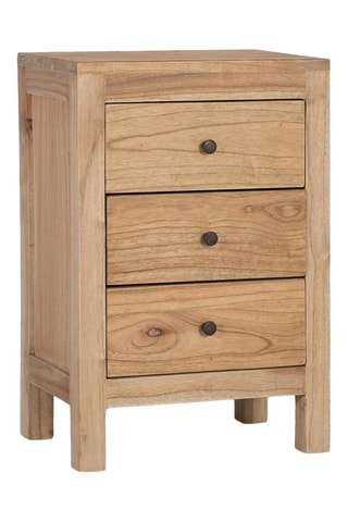 Table de chevet 3 tiroirs en bois de mindi - 45 x 67 x 30 cm