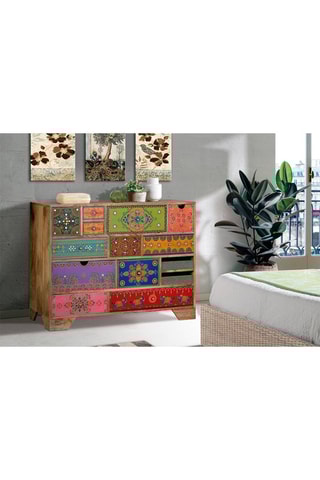 Commode 14 tiroirs en bois - Naturel - 120 x 90 x 40 cm