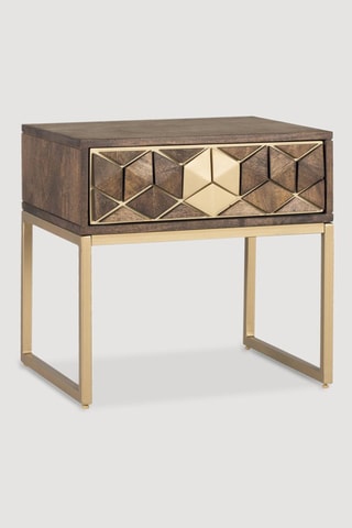 Table de chevet 1 tiroir en bois de manguier -  Naturel et doré - 51 x 49 x 40 cm