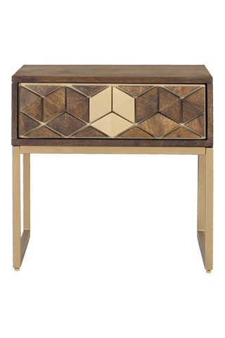 Table de chevet 1 tiroir en bois de manguier -  Naturel et doré - 51 x 49 x 40 cm