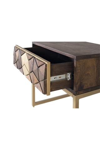 Table de chevet 1 tiroir en bois de manguier -  Naturel et doré - 51 x 49 x 40 cm