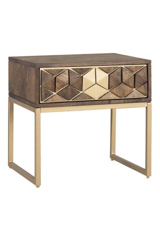 Table de chevet 1 tiroir en bois de manguier -  Naturel et doré - 51 x 49 x 40 cm