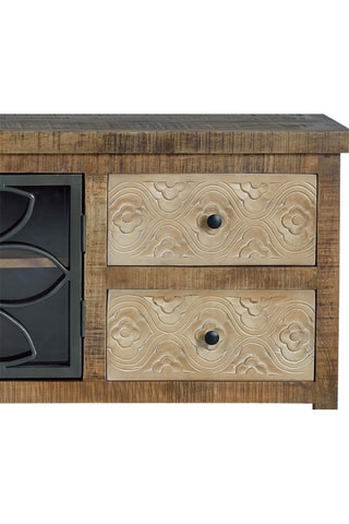 Meuble TV 2 portes - Noir et marron - Structure en bois de manguier - 170 x 55 x 40 cm