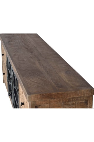 Meuble TV 2 portes - Noir et marron - Structure en bois de manguier - 170 x 55 x 40 cm