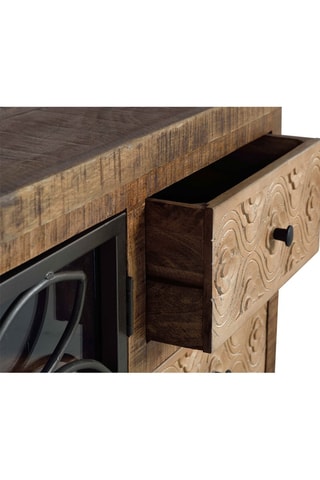 Meuble TV 2 portes - Noir et marron - Structure en bois de manguier - 170 x 55 x 40 cm