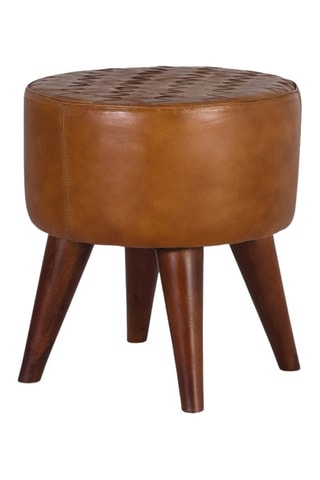 Tabouret en cuir et manguier - 38 x 38 x 42 cm