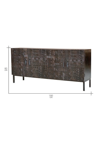 Buffet 4 portes - Naturel et noir - Structure en bois de manguier - 180 x 85 x 40 cm
