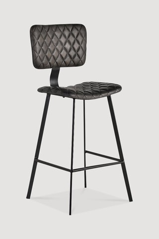 2 chaises de bar - Noir - Assise et dossier en cuir - Hauteur 112 cm