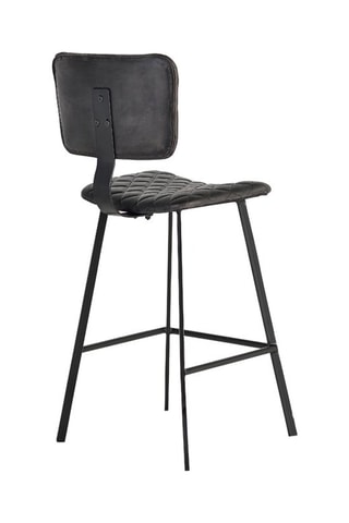 2 chaises de bar - Noir - Assise et dossier en cuir - Hauteur 112 cm