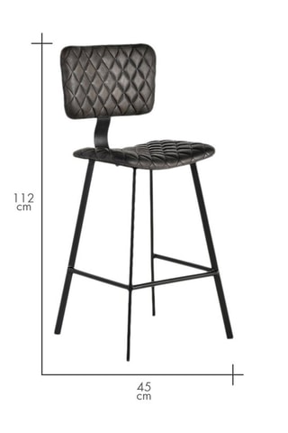 2 chaises de bar - Noir - Assise et dossier en cuir - Hauteur 112 cm