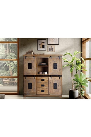 Armoire 4 portes - Naturel et noir - Structure en bois de manguier - 150 x 160 x 45 cm