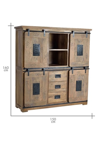 Armoire 4 portes - Naturel et noir - Structure en bois de manguier - 150 x 160 x 45 cm