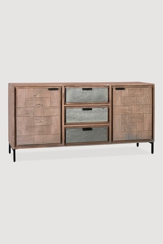 Buffet 2 portes - Marron et gris - En bois d'acacia - 81 x 160 x 40 cm