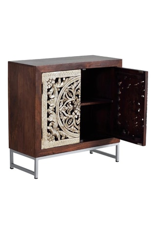 Buffet 2 portes - Naturel et argenté - En bois de manguier - 80 x 35 x 80 cm