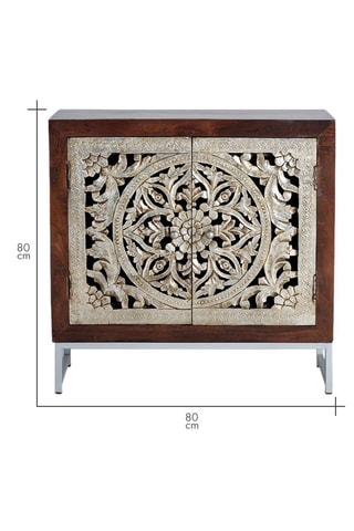 Buffet 2 portes - Naturel et argenté - En bois de manguier - 80 x 35 x 80 cm