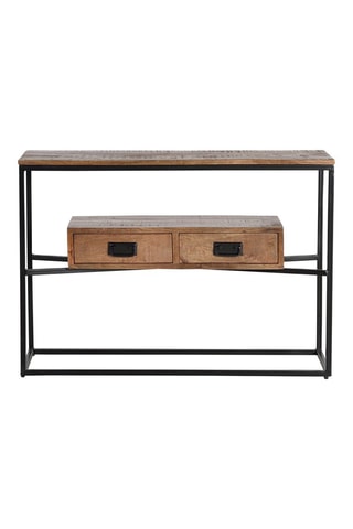 Console 2 tiroirs - Naturel et noir - 110 x 35 x 78 cm