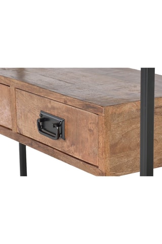 Console 2 tiroirs - Naturel et noir - 110 x 35 x 78 cm