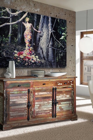 Buffet 3 portes - Naturel - Structure en bois recyclé - 150 x 90 x 45 cm