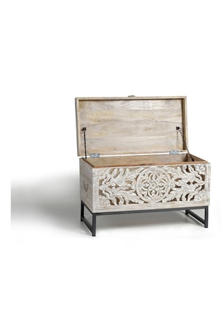 Coffre - Blanc - Structure en bois de manguier - 80 x 40 x 50 cm