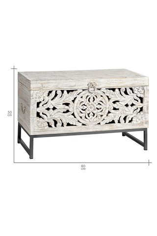 Coffre - Blanc - Structure en bois de manguier - 80 x 40 x 50 cm