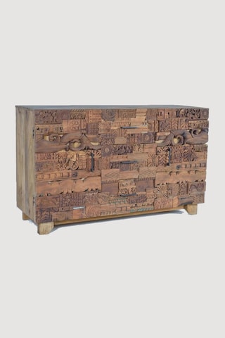 Buffet 2 portes -  Naturel - Structure en bois de manguier et portes en bois - 150 x 92 x 50 cm