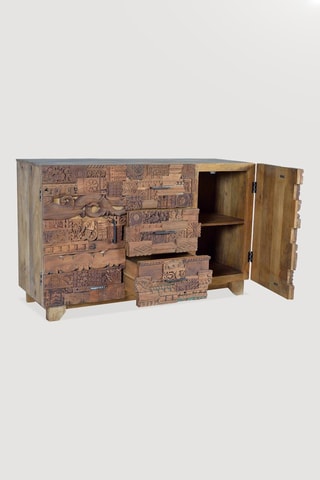 Buffet 2 portes -  Naturel - Structure en bois de manguier et portes en bois - 150 x 92 x 50 cm