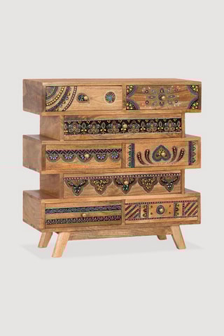 Commode 8 tiroirs - Marron - En bois de manguier - 66 x 65 x 25 cm