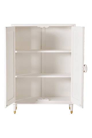 Armoire 2 portes - Blanc et naturel - Structure en bois de manguier -  100 x 40 x 140 cm