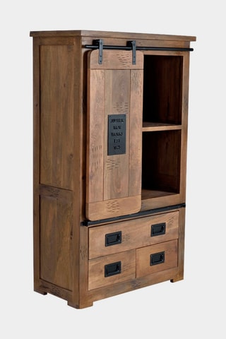 Meuble de rangement 1 porte - Naturel et noir - En acacia - 90 x 150 x 45 cm