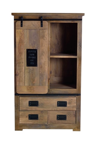 Meuble de rangement 1 porte - Naturel et noir - En acacia - 90 x 150 x 45 cm