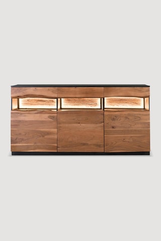 Buffet 3 portes - Naturel et noir - En acacia - 180 x 93 x 40 cm