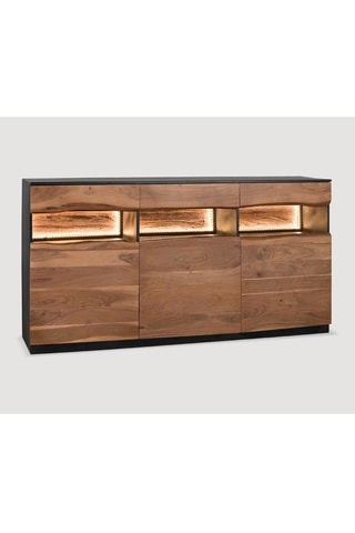 Buffet 3 portes - Naturel et noir - En acacia - 180 x 93 x 40 cm