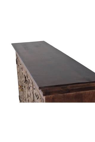 Buffet 4 portes - Naturel et doré - En bois de manguier - 180 x 40 x 90 cm